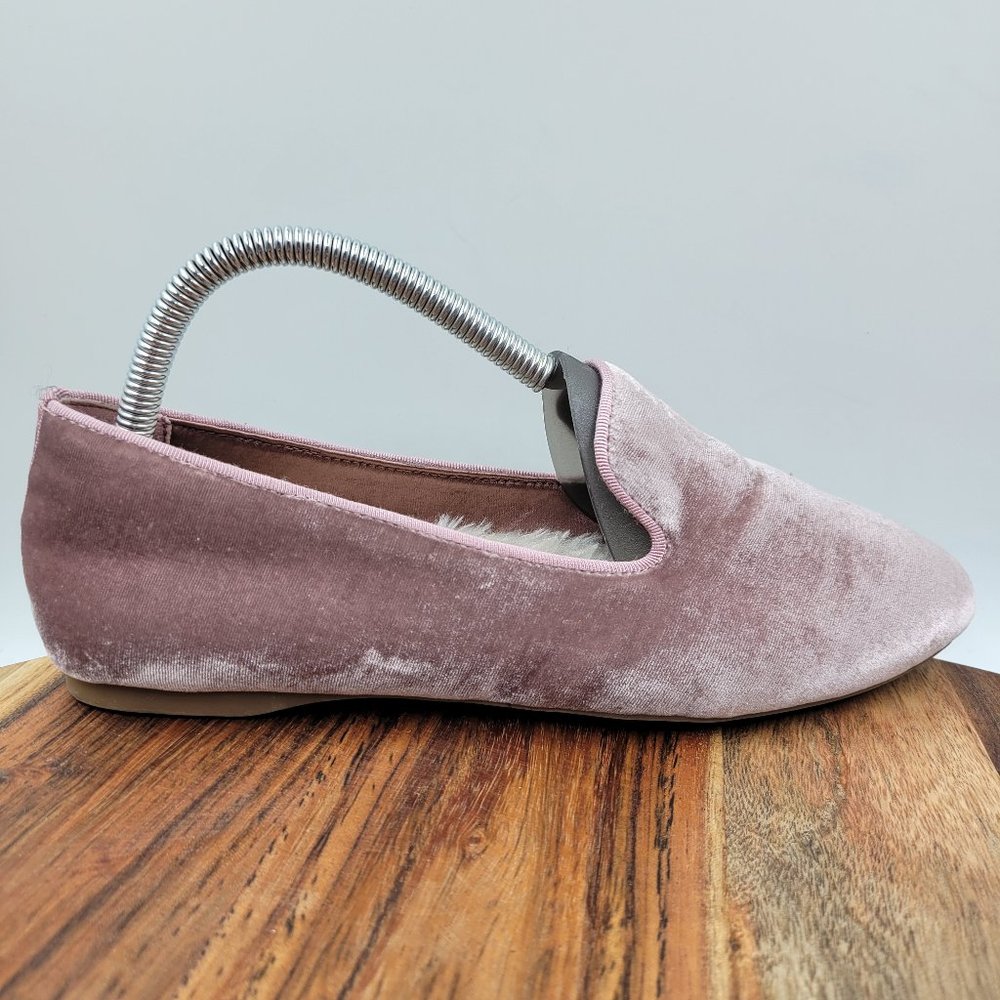 Birdies The Starling Shoes Women's 7.5 Antique Rose Pink Velvet Faux Fur Loafers